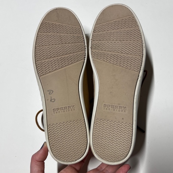 Sperry top-sider faux leather tan neutral women sz 9 gold heel accent shoes used - Picture 14 of 14